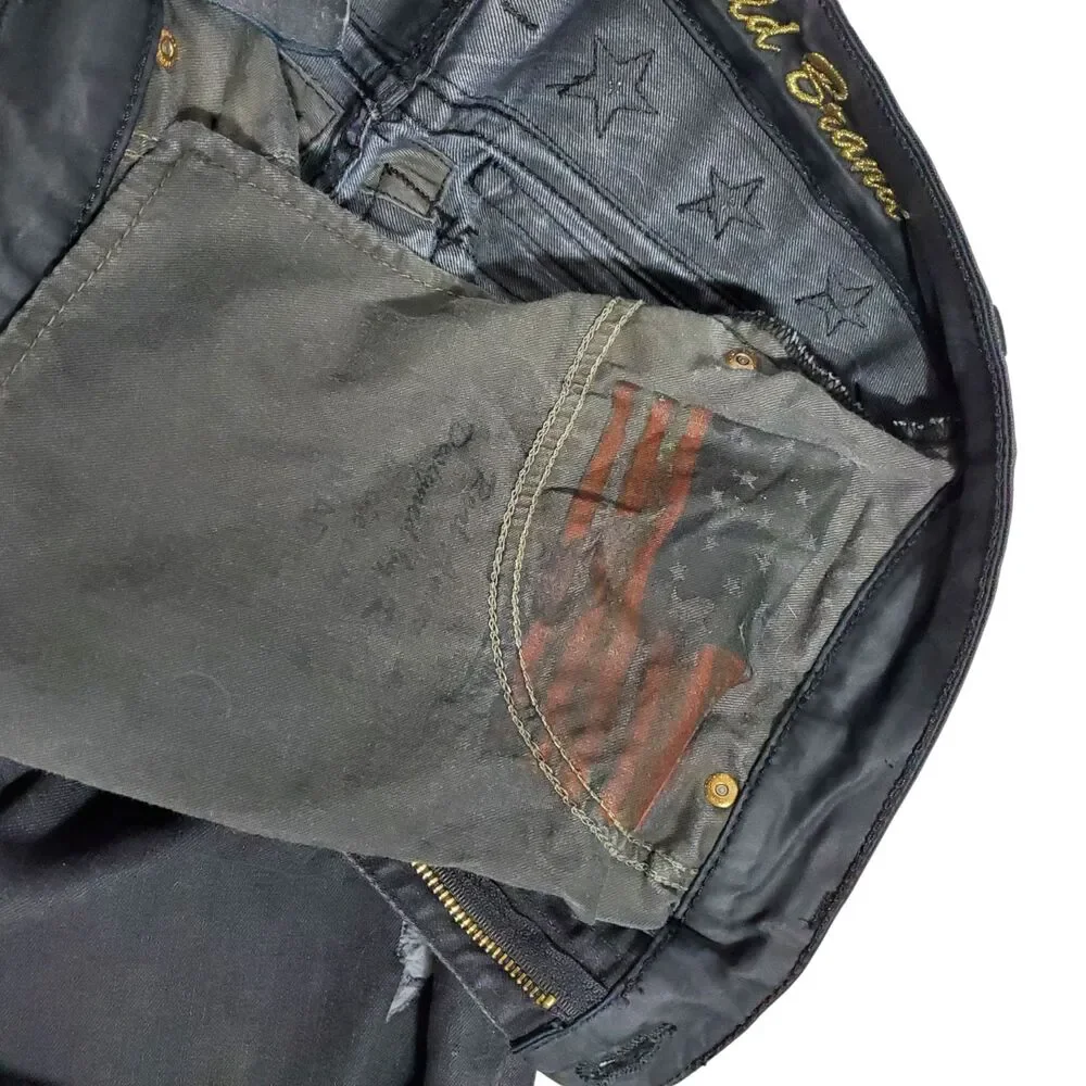 Rare Robin's Jean Born to be Wild Jeans Sz 32 Distressed Embroidery Grunge Rock